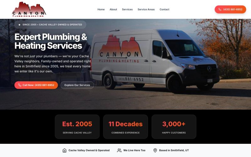 Homepage of the Canyon Plumbing & Heating website