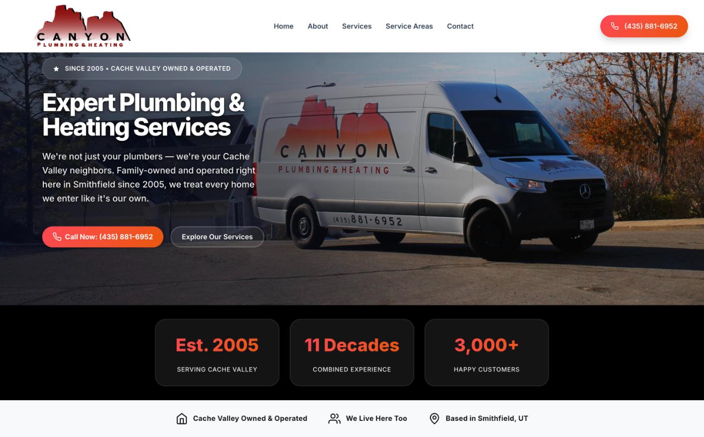 Homepage of the Canyon Plumbing & Heating website