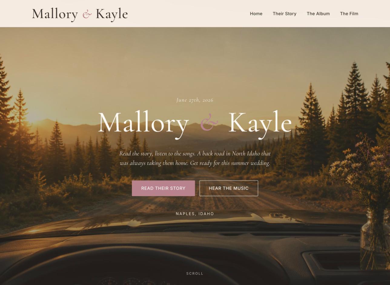 Homepage of the Mallory & Kayle wedding website