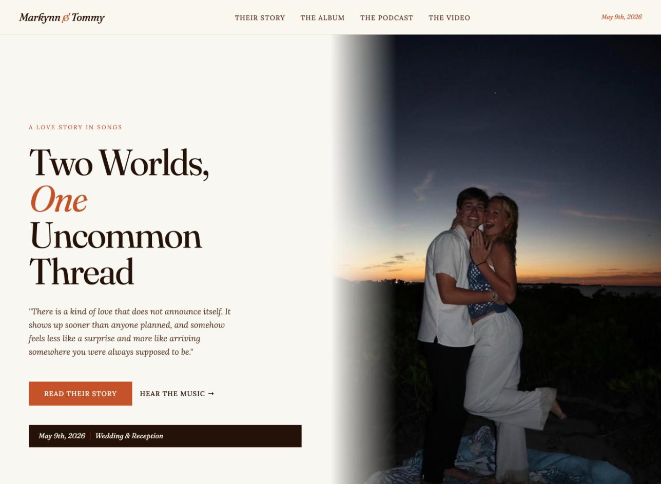 Homepage of the Markynn & Tommy wedding website