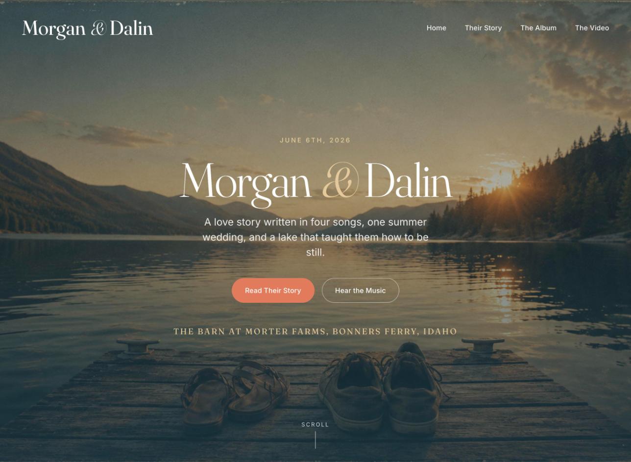 Homepage of the Morgan & Dalin wedding website