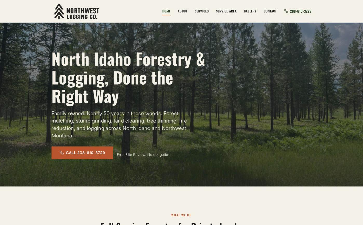 Homepage of the Northwest Logging Co. website