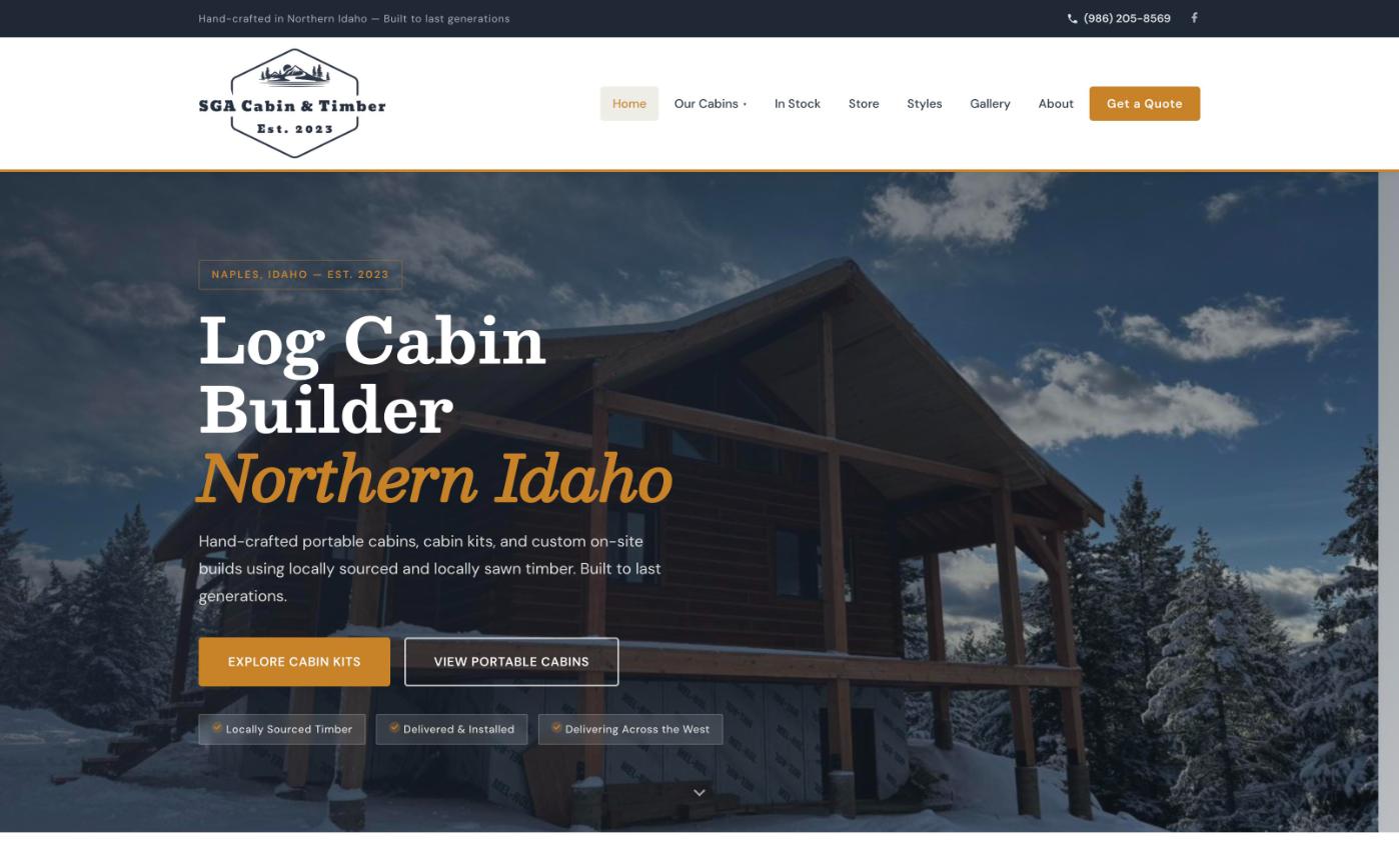 Homepage of the SGA Cabin & Timber website